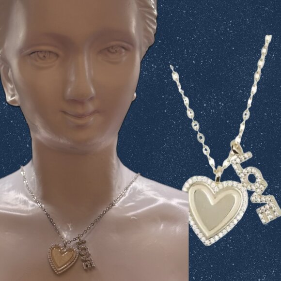 Lesa Michele Pave CZ Love Charm Gold-Plated Sterling Heart Pendant Necklace-16" - Picture 1 of 5